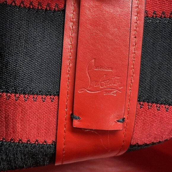 Auth CHRISTIAN LOUBOUTIN Cabata Small Red Black Jacquard Leather Tote Bag - Picture 12 of 16